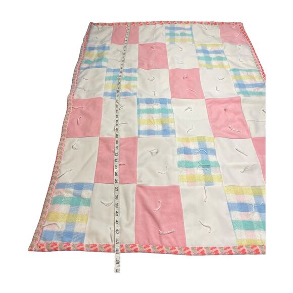 Handmade Patchwork Baby Blanket 44" x 31" Soft Cozy Rectangle for Nursery Decor - Picture 3 of 6